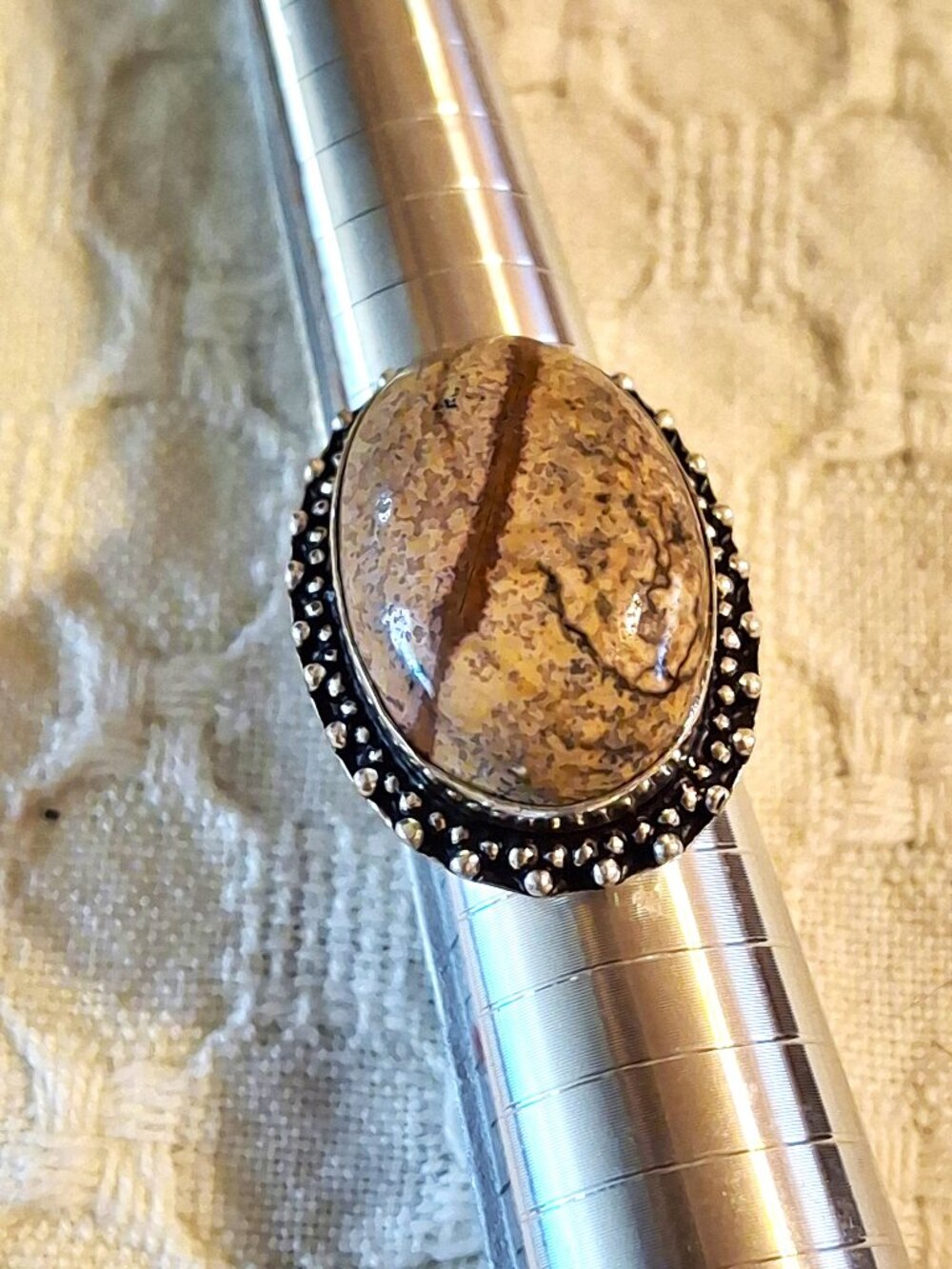 Ethnic Handmade Picture Jasper Gemstone Ring Size 7  NWOT 326